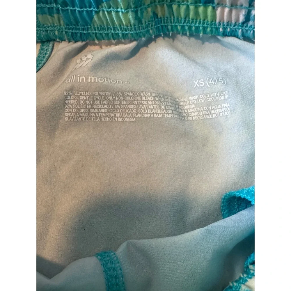 All In Motion Boys Tropical Leaf Swim Trunks Teal Green XS 4/5